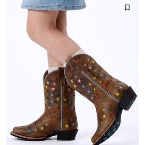 Dan Post Kids Starlett Brown Leather Western Cowboy Boots Multicolor Stars sz 2